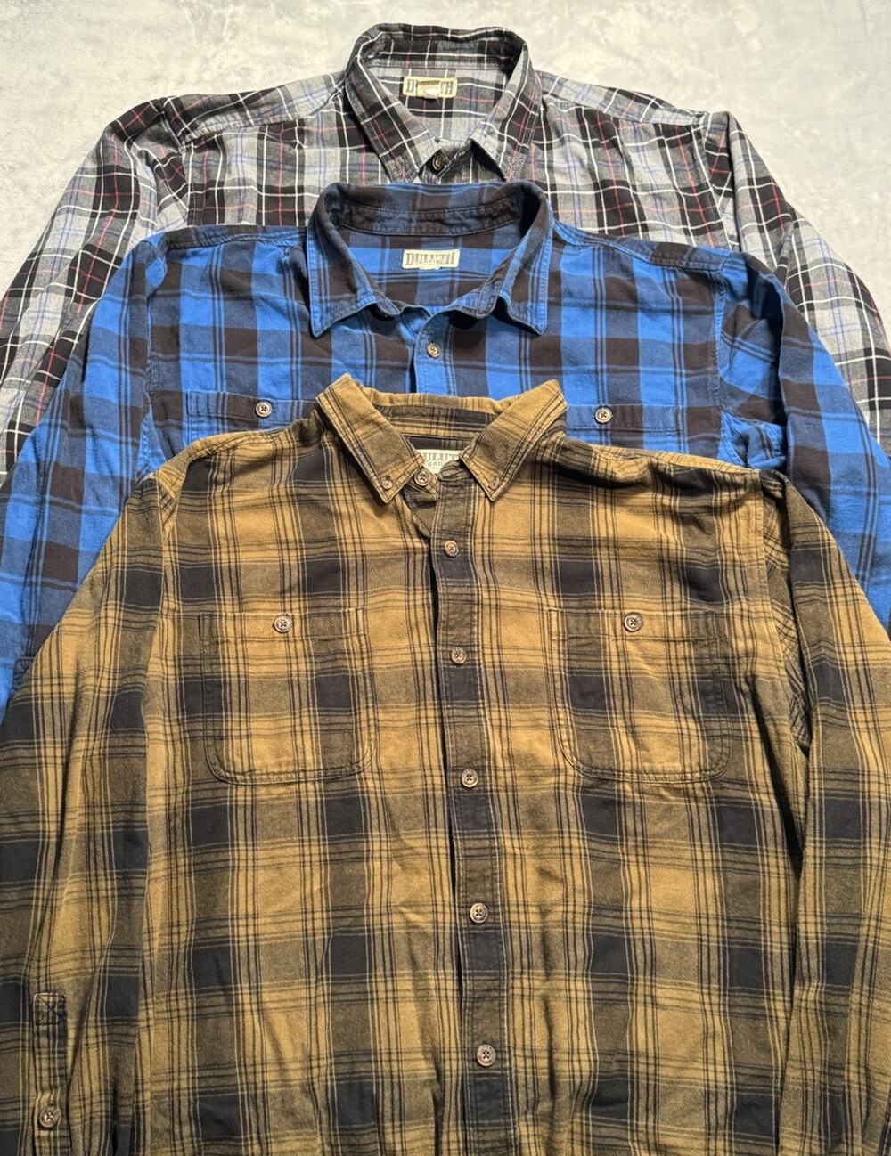 3XL Duluth Trading Co Lot Of 3 Flannel Shirt Plaid Long Sleeve Brown Blue Gray